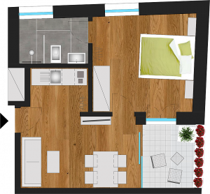 Ferienwohnung „Typ C“ mit Lounge zur Ostseite (kein Ausblick)