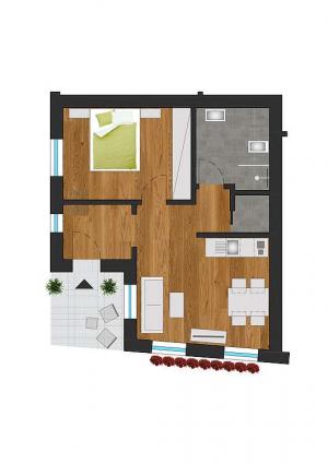 Ferienwohnung „Typ D“ im Erdgeschoss mit Blick in den Innenhof